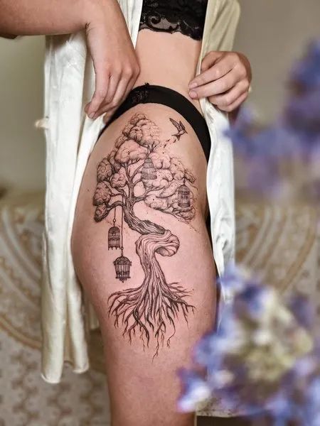 Thigh tattoos for women offer bold feminine body art. Explore large-scale designs, side-thigh ink, and wrap-around leg artwork. Discover floral thigh motifs, nature-inspired patterns, and intricate mandala designs. Find inspiration for garter tattoos, symbolic thigh pieces, and elegant script art. Uncover watercolor thigh tattoos, delicate hip accents, and expressive feminine ink for striking and personal leg adornment.