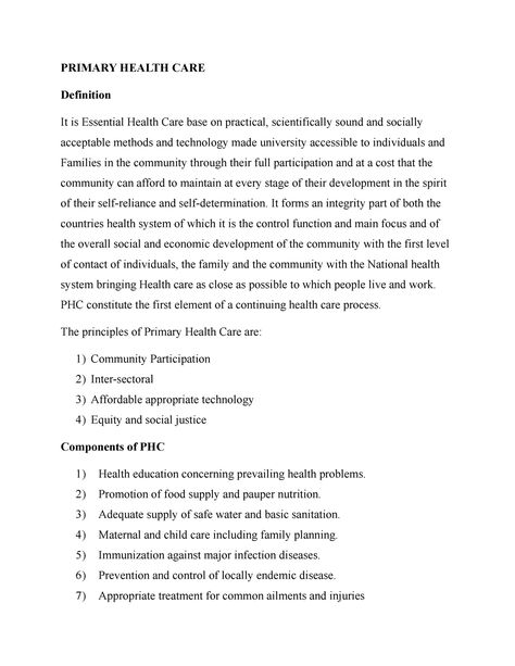 Primary Health CARE - Lecture notes 9 - PHC 401 - StuDocu Primary Health Care, Past Questions, Med Surg, Lecture Notes, Self Determination, Self Reliance, Lectures Notes, Health System, Economic Development