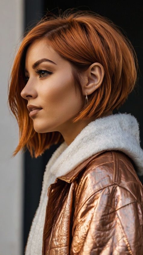 Gorgeous Side-Swept Copper Pixie Ideas You'll Adore! 🌈 Chic Medium Length Haircut, Short Hair With Pink Highlights, Short Lob, Pelo Color Cobre, Block Color Hair, Curly Hair Fringe, Red Bob Hair, Short Red Hair, Copper Hair Color