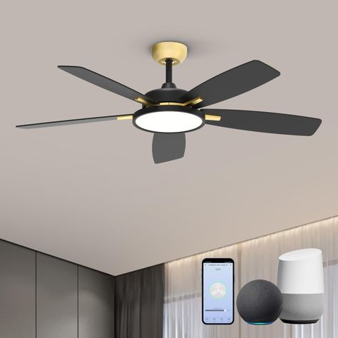 PRICES MAY VARY. 【Exquisite Exterior Design】The modern ceiling fan offers a beautiful and high-quality look that blends easily into a variety of interior design styles. Its gold trim and white fan blades will inject a touch of modern luxury into any space. 【Smart Ceiling Fan】This smart fan can be controlled remotely via a smartphone app or smart home assistant (Alexa, Google Home). No matter where you are, you can adjust the fan's on/off status, air speed, and timer settings with just a touch or Smart Ceiling Fan, Bedroom Ceiling Fan Ideas, Modern Bedroom Ceiling Fan, Ceiling Fan Modern, Church Lighting, Fan Ideas, Fake Pic, Unique Ceiling Fans, Ceiling Fan Installation