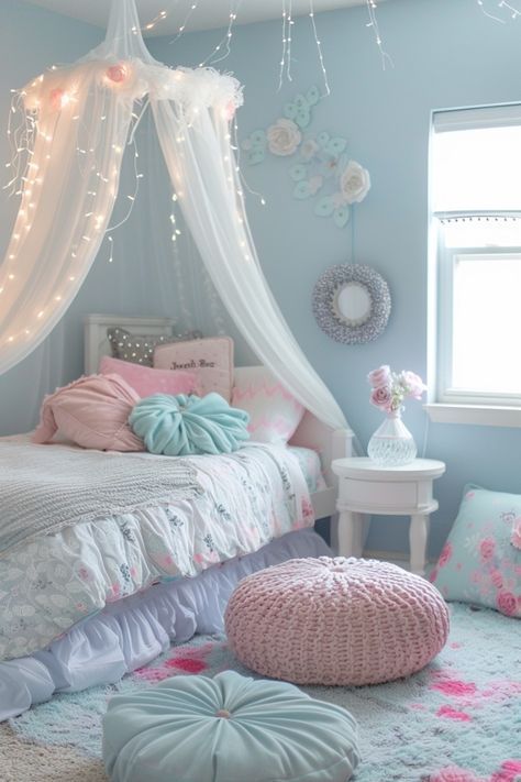 Girls Pastel Bedroom Ideas, Sparkly Bedroom, Dreamy Girls Bedroom, Blue Girls Rooms, Girls Blue Bedroom, Blue And Pink Bedroom, Girls Bedroom Colors, Girls Bedroom Makeover, Bedroom Ideas Inspiration