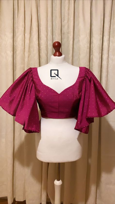 Frilled Sleeves Blouse, Frill Sleeves For Blouse, Frill Sleeves Blouses For Lehenga, Blouse Designs Frill Sleeve, Blouse Frill Design, Frill Blouse Designs For Lehenga, Frill Sleeves Blouses For Saree, Blouse Long Sleeves Design, Frill Blouse Designs Latest