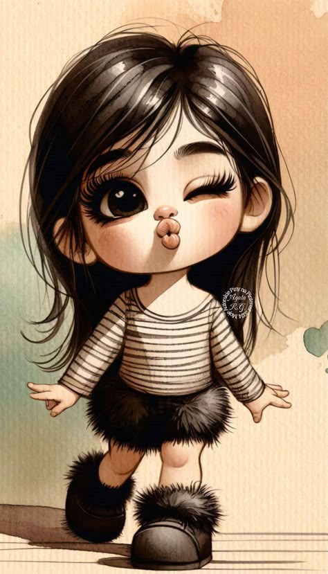 Big Eyes Art Draw Sketch, Love Profile, Big Eyes Artist, Big Eye Art, Strawberry Shortcake Cartoon, Black And White Roses, Brown Eyed Girl, Drawing Pics, Doll Cartoon