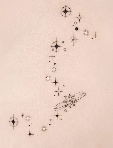 Stars And Galaxy Tattoos, Wrap Around Space Tattoo, Stars Arm Tattoo Sleeve, Starry Tattoos For Women, Celestial Tattoo Designs, Star Tattoos On Arm, Star Wrap Around Tattoo, Stars Hip Tattoo, Scattered Stars Tattoo