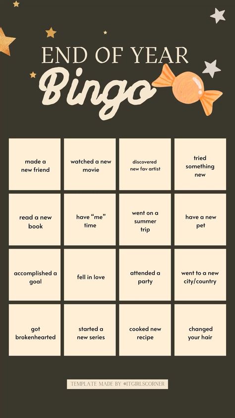 end of year 2023 bingo 2023 Bingo Template, Bingo Template Aesthetic, End Of Year Bingo, 2023 Bingo Card, New Years Bingo, New Year Bingo, 2023 Bingo, 2024 Bingo, Bingo Story