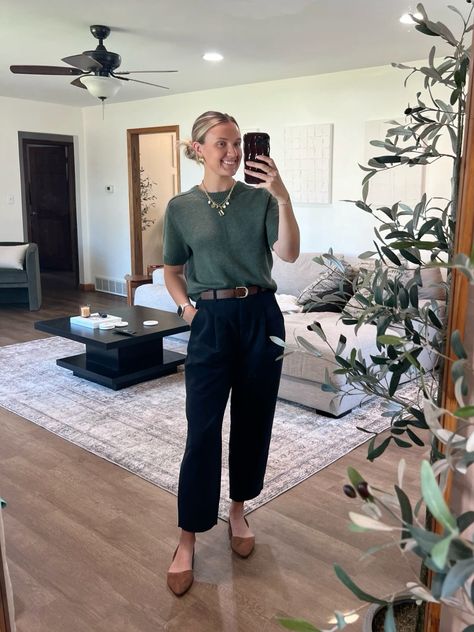 Neutral business casual work outfit!  Top: xs   Crew neck sweater, Abercrombie high waist trousers, suede flats  Follow my shop @briannaallisonxx on the @shop.LTK app to shop this post and get my exclusive app-only content!  #liketkit #LTKWorkwear #LTKShoeCrush #LTKSeasonal @shop.ltk https://liketk.it/4Rryl Neutral Fall Pants For Workwear, High-waisted Chinos For Business Casual In Fall, Business Casual Winter Wide-leg Pants, Non-stretch Wide Leg Pants For Business Casual Fall Season, Neutral High-waisted Pants For Fall, Business Casual Work, Casual Work Outfit, Teacher Outfits, Neutral Outfit