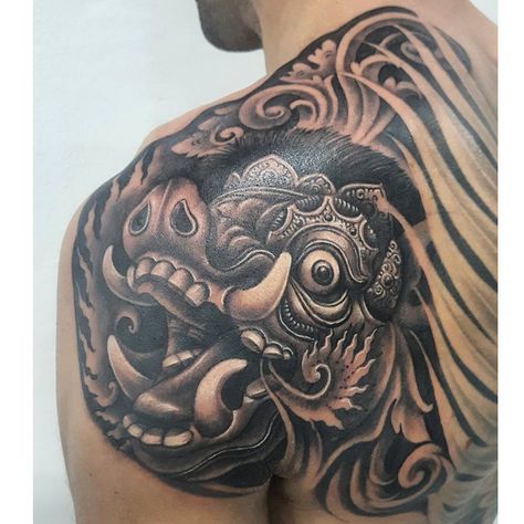 Barong Tattoo, Balinese Mask, Balinese Tattoo, Barong Bali, Pig Tattoo, Balinese Style, Mask Tattoo, Japan Tattoo, Tattoo Script