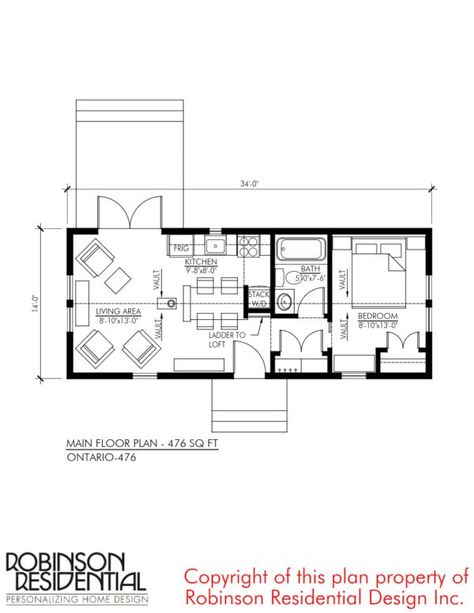 476 Sq. Ft. Ontario Tiny House Plan 12x30 Tiny House Floor Plans, 14x36 Tiny House Floor Plans, Home Plans Modern, Small Home Plans, Small Home Plan, Canada House, Granny Flats, Small Cottages, Tiny House Plan