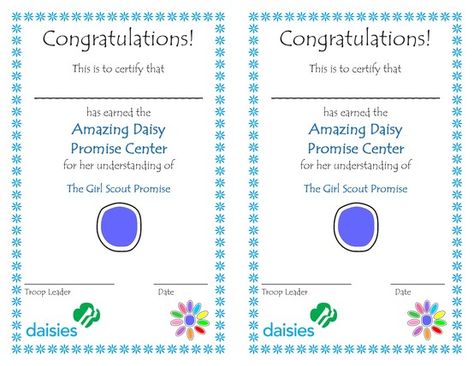 Promise Center:  Have a nice certificate to hand out to the girls to put in their scrapbook. Daisy Promise Center Activities, Girl Scout Levels, Girl Scout Daisy Petals, Daisy Activities, Girl Scout Daisy Activities, Girl Scout Promise, Daisy Ideas, Brownie Ideas, Daisy Troop