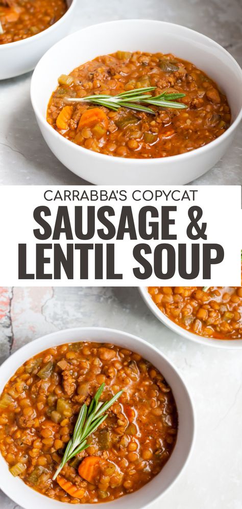 Copycat Carabas Lentil Soup, Lentil Soup With Kale And Sausage, Lentil Sausage Recipes, Spicy Sausage And Lentil Soup, Lentil Recipes With Sausage, Carabas Lentil Sausage Soup, Lentil And Sausage Soup Crock Pot, Lentil Soup Recipe With Sausage, Ground Pork Lentil Soup