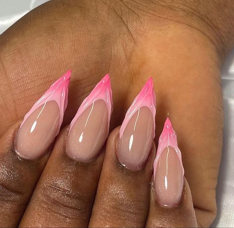 Pink Airbrush Nails, French Tips Pink, Nail Inspo Black, Almond French Tips, Nail Ideas Almond, 3d Nail Designs, Airbrush Nails, Nails 3d, Air Brush