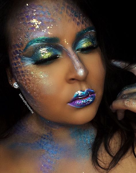 Evil Mermaid Makeup, Sea Creature Makeup, Mermaid Fantasy Makeup, Octopus Makeup, Under The Sea Makeup, Underwater Costume, Jellyfish Makeup, Mermaid Inspired Makeup, Mermaid Pics