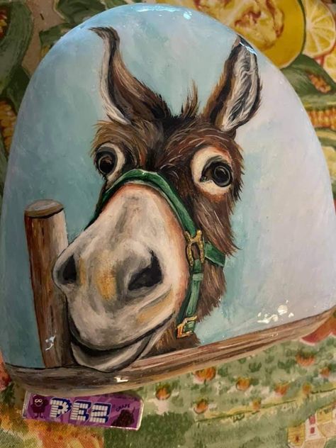 Donkey Paintings On Canvas Easy, Donkey Rock Painting, Cute Donkey Drawing Art, Donkey Paintings, Donkey Painting, Donkey Drawing, Vintage Labels Printables, Barn Wood Art, Donkey Art