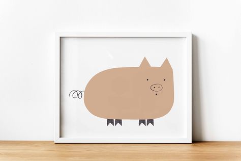 Pig Nursery, Pig Poster, Pink Nursery Wall, Farm Animal Prints, Pink Nursery Walls, Animal Nursery Wall Art, Play Room Decor, Farm Animal Nursery, Animal Nursery Art