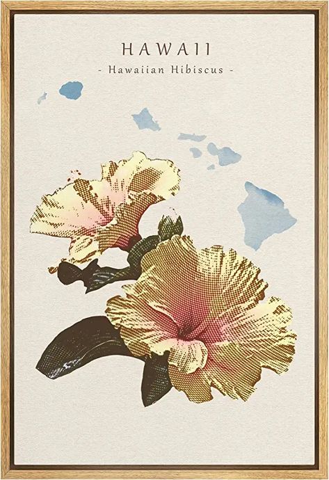 Hibiscus Poster, Hawaiian Plants, Hawaiian Artists, Hawaii Flowers, Flower Picture Frames, Hawaii Art, Hawaiian Hibiscus, Hawaiian Art, Vintage Hawaii