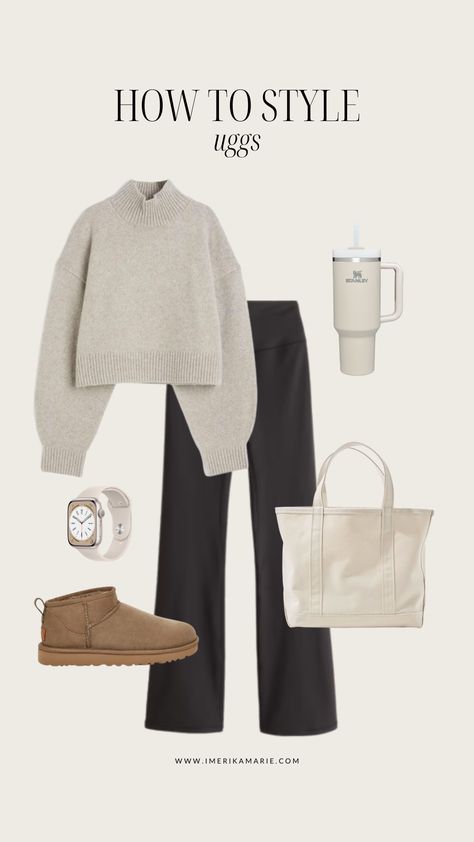 10 Ways to Style Uggs This Fall | Erika Marie Uggs Casual Outfit, Ugg Comfy Outfit, Ugg Work Outfit Ideas, Casual Uggs Outfit, Ugg Outfits Black Women, Scandivanian Style, Fall Everyday Outfits, Cozy Winter Outfits Lazy Days, Fall Trends 2024 Outfits