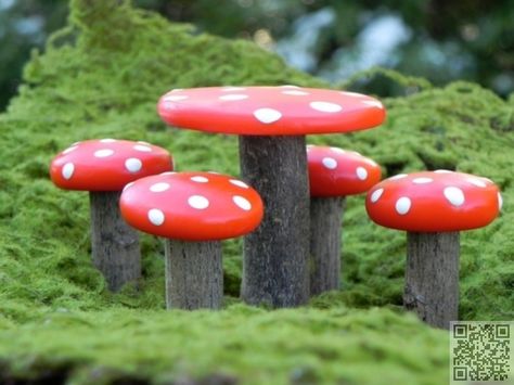 47. #Mushroom Stools - 48 #Fantastic Fairy #Gardens for Your Yard ... #Little Fairy Garden Ideas For Kids, Garden Ideas For Kids, Fairy Garden Cottage, Fairy Garden Mushrooms, Fairy Garden Ideas, Fairy Garden Furniture, Garden Mushrooms, Fairy Garden Designs, Fairy Furniture