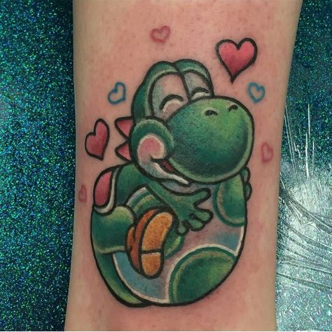 Yoshi - Amanda Creek @amandacreek - 2100 Monticello Ave Norfolk VA 23517 #tattoo #tattooartist #tattwho #ink #inked #inkedup #inklife #inkedlife #inklifestyle #inkedlifestyle #tattoos #tattooart #artist #tattoosnob #tatuador #tatted #va #tattedup #yoshi #yoshiegg #gamer #gamers #nintendo #norfolk #virginia Yoshi Tattoo, Vintage Clock Tattoos, Mario Tattoo, Gamer Tattoos, Tattoo People, Tattoo Flash Sheet, Back Of Shoulder Tattoo, Healing Tattoo