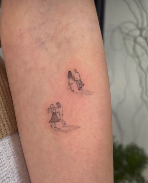 Tiny People Walking Tattoo, Tiny Person Tattoo, People Walking Tattoo, Brittany Broski Tattoo, Small People Tattoo, Little Women Tattoo Ideas, Tiny People Tattoo, Find Line Tattoo, Little People Tattoo