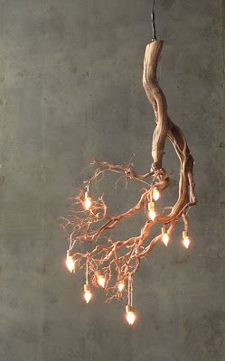 Rustic Lighting Diy, Twig Chandelier, Takken Decor, Branch Light, Tre Kunst, Driftwood Chandelier, Tree Branch Decor, Driftwood Lamp, Diy Lampe