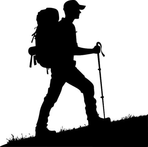 Trekking Sketch, Trekking Illustration, Hiker Illustration, Hiking Silhouette, Hiker Silhouette, Trekking Silhouette, People Hiking Illustration, Outdoors Logo Design, Camping Cartoon