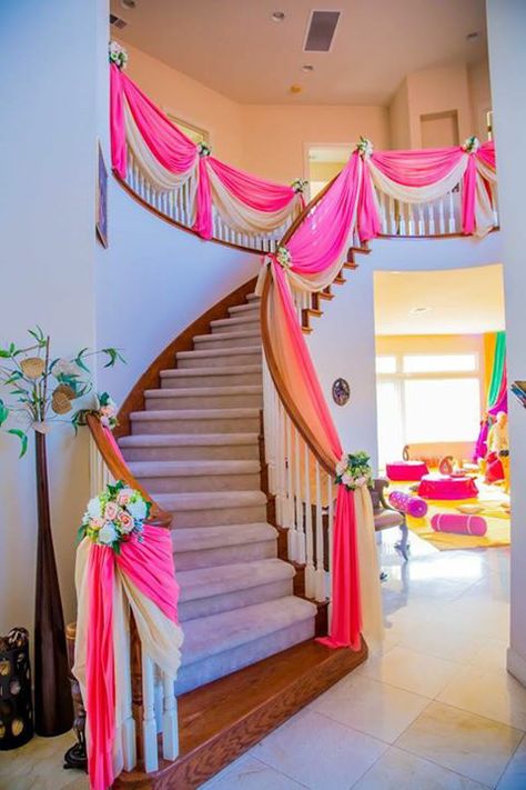 House decorations  Home Inspiration! For Indian Wedding Decorations in the Bay Area, California… Decorated Staircase, Marriage Decoration, Desi Wedding Decor, Mehndi Decor, Wedding Mandap, Home Wedding Decorations, Wedding Costume, Wedding Stage Decorations, American Wedding