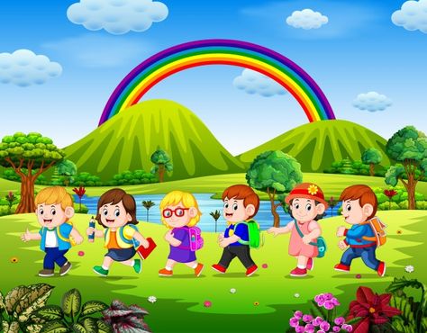 School Wall Art Ideas, People Background, School Wall Decoration, Background School, School Images, School Wall Art, School Cartoon, School Painting, Kids Background