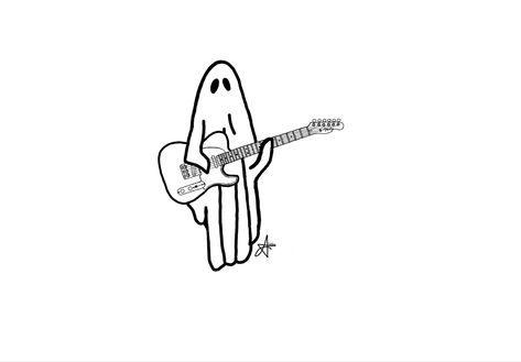 Guitar drawing Ghost Guitar Tattoo, Ghost With Guitar Tattoo, Telecaster Tattoo, Ghost Playing Guitar, Guitar Drawing, Ghost Drawing, Ghost Tattoo, Guitar Tattoo, Cartoon Style Drawing