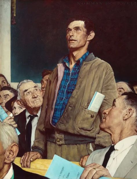 Favorite painting ever: the hardworking face, fierce but kind gaze, leather hands.....mmmhhmm one of the most handsome men in my opinion. Norman Rockwell Four Freedoms, Rockwell Paintings, Norman Rockwell Paintings, Anne Geddes, American Illustration, American Freedom, Rosie The Riveter, Freedom Of Speech, Norman Rockwell