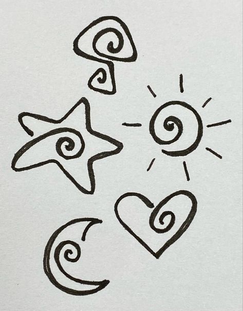 Doodles, Sun, Tattoos, Stars, White, Black