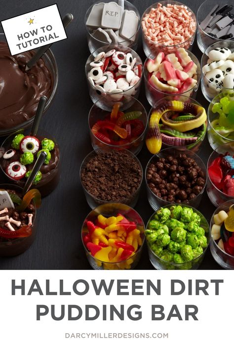 Get ready for a scare-tastically good time with this spook-tacular Halloween recipe! 👻 Our Halloween Dirt Pudding Bar is a fun and easy treat that is sure to impress your spooky celebration! 😋 Dive into a rich chocolatey dirt base filled with sweet pudding, candy, and cream cheese topping. Don't miss out on this must-try delight! 🎉 Halloween Chocolate Pudding, Make Your Own Dirt Cup Bar, Halloween Dirt Cake Cups, Halloween Pudding Cups, Halloween Dirt Pudding, Halloween Dirt Cups, Dirt Cake Cups, Halloween Dirt, Pudding Bar