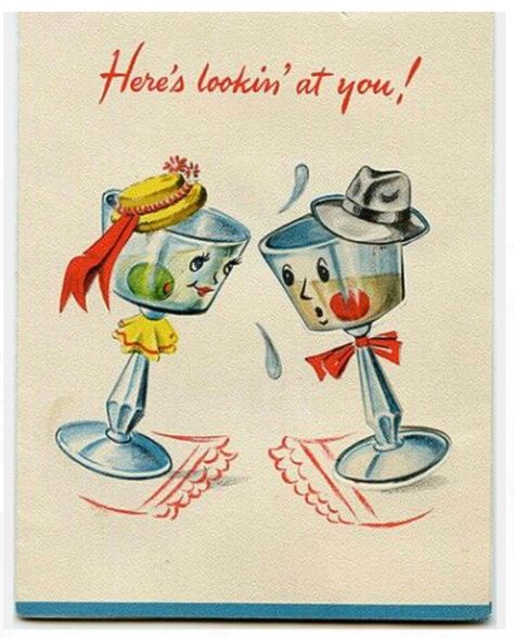 Vintage Cocktails, Vintage Birthday Cards, Cocktail Art, Vintage Birthday, Retro Illustration, Vintage Greeting Cards, Vintage Christmas Cards, Poster Vintage, Vintage Valentines