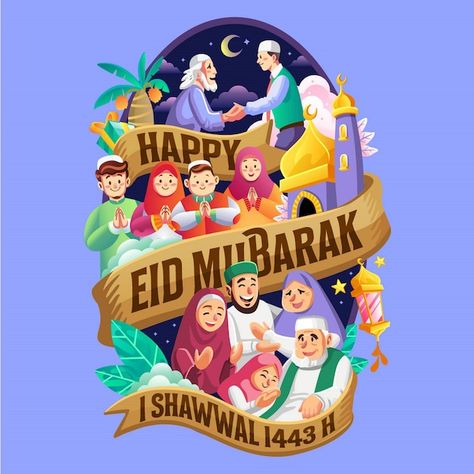 Happy eid mubarak 1 shawwal 1443 hijrah ... | Premium Vector #Freepik #vector #happy-eid #eid #islamic-eid #ied-mubarak