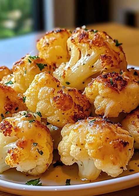 Cheesy Garlic Parmesan Cauliflower – a quick, cheesy, roasted side dish full of flavor! Perfect for any meal. Try it today! Garlic Parmesan Cauliflower, Roasted Side Dishes, Cauliflower Side Dish, Cheesy Broccoli Casserole, Parmesan Cauliflower, Roasted Cauliflower Recipes, Buffalo Cauliflower Bites, Cauliflower Dishes, Cheesy Cauliflower