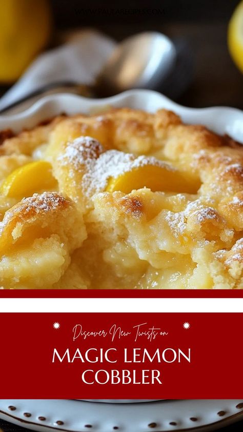 This Magic Lemon Cobbler is a sweet, tangy masterpiece with a dreamy texture that will have you coming back for more! 🍋✨ #TangyTreats #CobblerDreams #LemonDelight #BakingMagic #ZestyBites #SweetSatisfaction #DessertGoals #IrresistibleDesserts 🍋✨ Lemon Cobbler Recipes Easy, What To Make With Lemon Pie Filling, Canned Lemon Pie Filling Desserts, Canned Lemon Pie Filling Recipes, Lemon Cobbler Recipes, Magic Lemon Cobbler, Lemon Pudding Dessert, Lemon Cobbler, Lemon Pudding Recipes