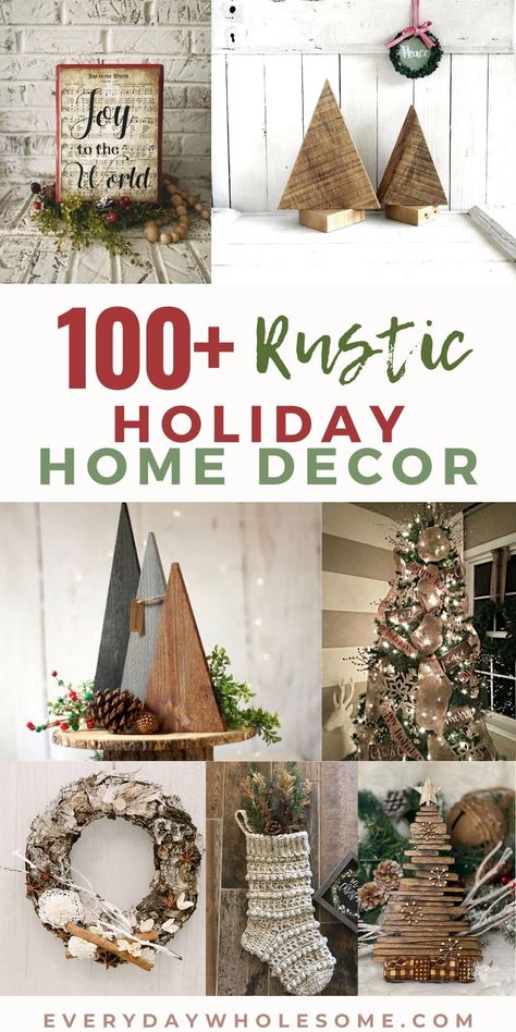 My Top 100 Best Rustic Holiday Home Decor Ideas for your Farmhouse Kitchen, Living Room, Bedroom, Outdoor, Front Porch. Use these everyday including fall, Christmas and wedding ideas. Stockings, Trees, Wreaths, wooden signs, pillows, reindeer, stars, and snowman figures. There are clocks, wall hangings, wall sconces, lighting fixtures, lots of wood, plants, wooden trays, coasters, maps, dream catchers, some more southwest or farmhouse or modern. #rustichomedecor #rusticdecor #rusticchristmas Signs Cricut, Rustic Christmas Crafts, Primitive Christmas Tree, Rustic Christmas Ornaments, Rustic Christmas Wreath, Wooden Christmas Decorations, Christmas Yard Decorations, Christmas Signs Wood, Rustic Holiday