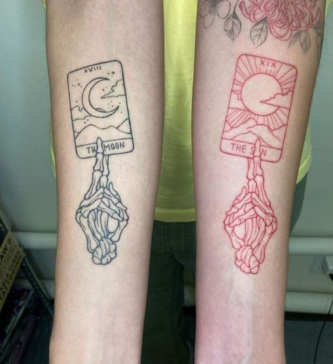 Matching Tattoo Ideas, Tato Flash, Matching Friend Tattoos, Tarot Tattoo, Tarot Card Tattoo, Red Ink Tattoos, Red Tattoos, Card Tattoo, Matching Tattoo