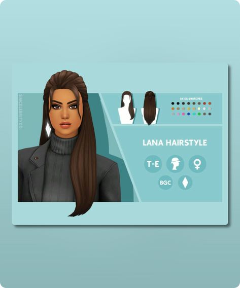 Sims 4 Hairstyle CC: Lana Hairstyle By Simcelebrity00 Lana Del Rey Sims 4 Cc, Simcelebrity00 Sims 4, Hair Swatches, 4 Hairstyles, Sims 4 Cc Download, Model Nails, Best Sims, Long Wavy Hair, Family Fashion