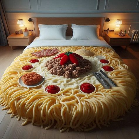 Spaghetti-Shaped Bed: The Latest Trend in Quirky Bedroom Design Furniture Shaped Like Food, Bedroom Creative Ideas, Funny Food Pictures, Quirky Bedroom, Unique Bed Frames, Weird Beds, Teen Bedroom Makeover, Ancient Egypt Fashion, Cool Bed