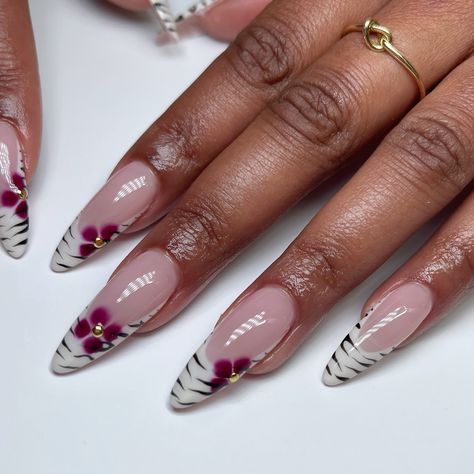 Summer transition to fall 🌺🦓 #fyp #gelextensions #summernails #nailinspo #nails #bluenails #3dnails #3dflowernails #3dgel #gelnails #almondnails #seashellnails #nailart #nails #nailsofinstagram #nailstagram #floridanails #chromenails #frenchnails #shortnails #purplenails #shortnails #matchingnails #orangetoes #orangenails #summernails #almondnails #mediumnails #beachnails #vacationnails #funnails Orchid Nails Almond, Almond Blooming Gel Nails, Blooming Gel Almond Nails, Blooming Gel Flower Nails, Nail Blooming Gel, Blooming Gel Flowers, Blooming Gel Nails, Blooming Gel Nail Art, Summer Transition