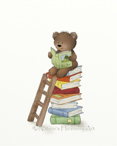 Teddy Bear Wall Decor, Nursery Room Art, Teddy Bear Print, Brown Teddy Bear, Childrens Wall Art, Tatty Teddy, Bear Art, Reading Books, Room Art