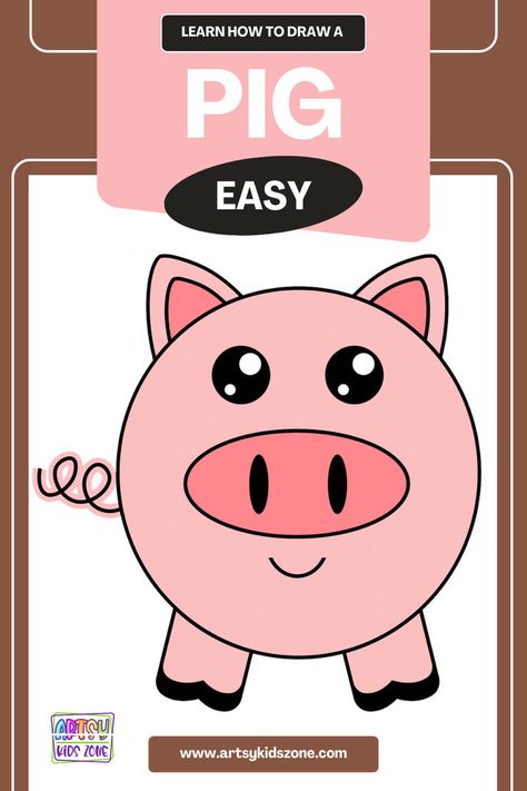 Completed Pig Drawing Easy Pig Drawing, Pig Printable, Letter P Crafts, Muddy Pigs, Pig Facts, Art Of Drawing, Pig Drawing, Pig Art, Interactive Art