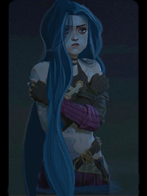 Jinx Hair Down Fanart, Jinx Arcane Long Hair, Jinx Long Hair Down, Jinx With Hair Down, Arcane Hair Dye, Arcane Oc Creator, Arcane Jinx Hair Down, Jinx With Her Hair Down, Jinx Arcane Hair