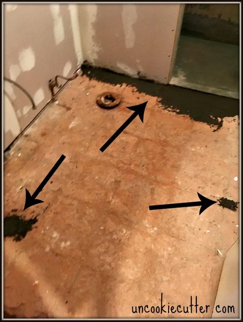 How to Use Self-Leveling Concrete to prep your floor for tile - UncookieCutter.com How To Use Self Leveling Concrete, Level Floors In Old House, How To Level Floors In An Old House, How To Level A Floor In An Old House, Floor Leveling Diy, Leveling Floors In Old House, Self Leveling Concrete Floor, Flooring Hacks, Self Leveling Concrete