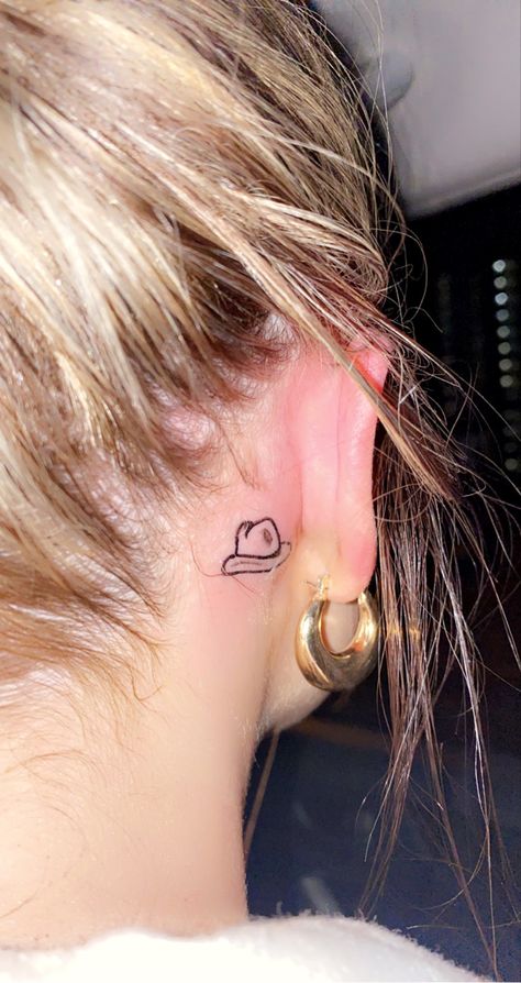 A cowboy hat tattoo Cowboy Hat Tattoo Behind Ear, Cowboy Hat Tattoo, Hat Tattoo, Western Tattoos, Tattoos Women, Little Cowboy, Tattoo Inspo, Tattoos With Meaning, Cowboy Hat