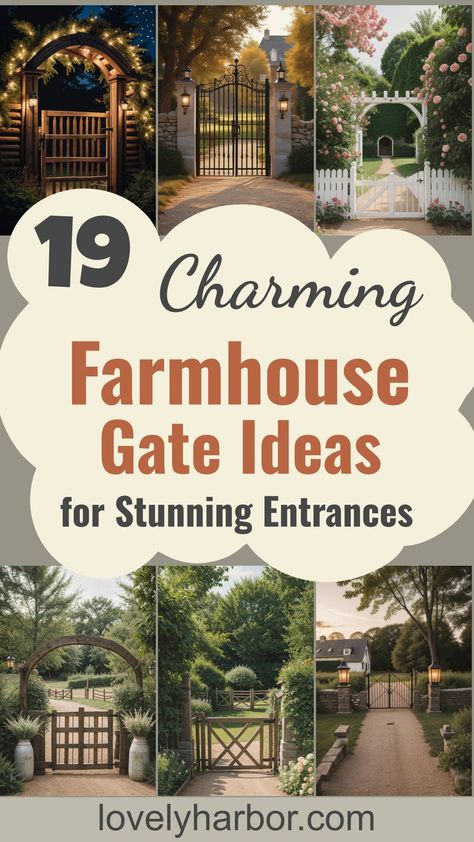 19 Inspiring Farmhouse Gate Ideas For Charming Entrances Outside Entrance Ideas, Entrance Gate Ideas, Farmhouse Gate, Beginning Of A Story, Farm Gates Entrance, Farmhouse Entrance, Porch Gate, Wooden Gates Driveway, Farm Entrance