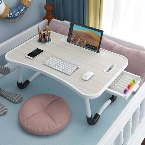 Korean Bedroom Ideas, Korean Home Decor, Laptop Table For Bed, Desk Simple, Desk Bed, Mirrored Bedroom Furniture, Cute Furniture, Portable Computer, Simple Desk