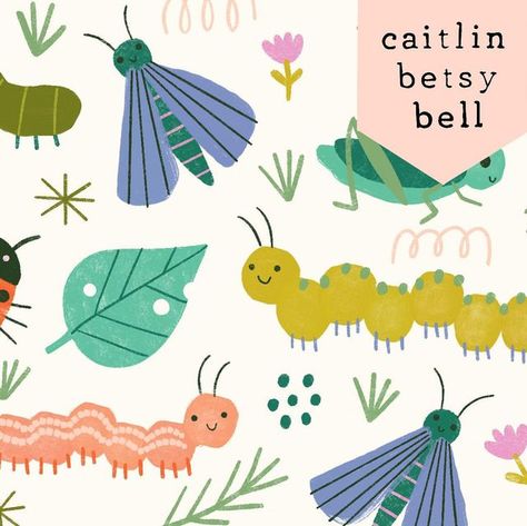 Caitlin Betsy Bell | Designer on Instagram: "Some cute little insects 🐞🐛🌱 #surfacedesign #patternlove #artlicensing #caitlinbetsybell" Cute Caterpillar Illustration, Caterpillar Illustration, Kids Hospital, Birds Illustration, Illustration For Kids, Spring Illustration, Owl Illustration, Cute Illustrations, Butterfly Illustration