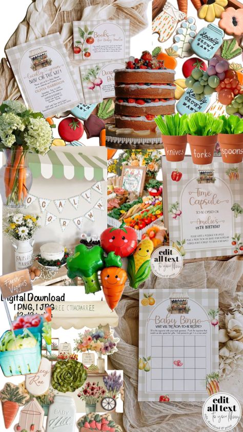 Picture this: a charming, locally grown baby shower with all the organic feels. Our collection brings that vibe to life! From a versatile Large Welcome Sign Template that's perfect for a farmers market stand to a gardening or fruit-themed baby shower, this set has you covered. It's all about celebrating with love and natural charm, making it ideal for a market baby shower, veggie-themed celebration, or an organic baby bash. So, let's make your event a real standout with this heartwarming, one-of-a-kind collection. Don't miss out on the chance to add that extra special touch to your celebration! Produce Themed Party, Fall Farmers Market Baby Shower Theme, Farmers Market Gender Reveal, Picnic Themed Baby Shower Ideas, Baby Shower Farmers Market, Gardening Baby Shower Theme, Vegetable Baby Shower Theme, Farmers Market Shower Theme, Baby Shower Farmers Market Theme