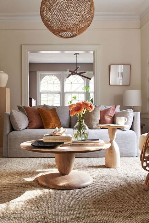 West Elm Living Room, West Elm Furniture, Deep Seated Sofa, Pedestal Coffee Table, Pedestal Side Table, Oversized Furniture, Living Room Collections, Key Details, Slipcovered Sofa